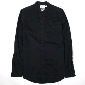 TOPMAN Egyptian Cotton Slim Fit Mandarin Collar Black Bomber Shirt